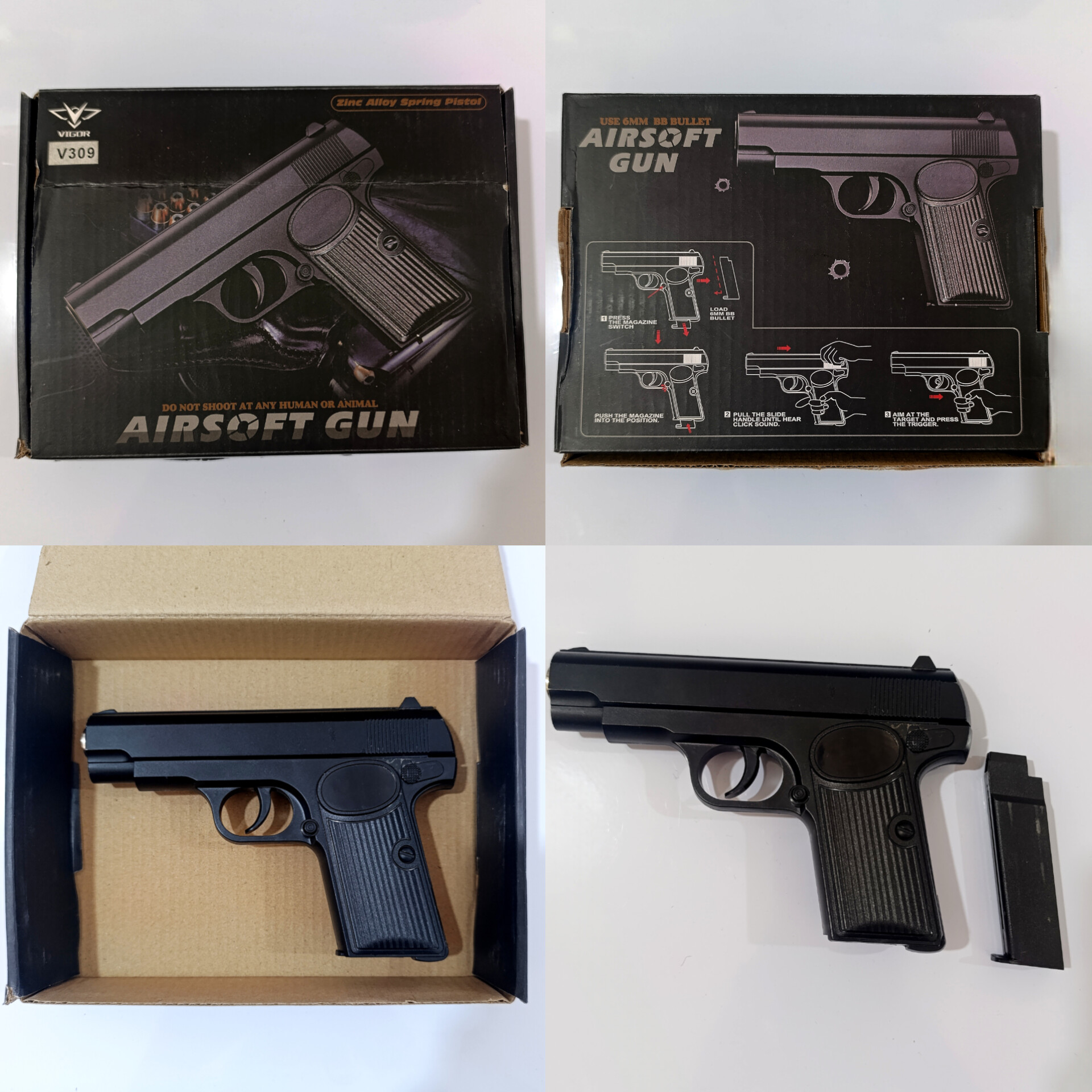 اسباب بازی پسرانه کلت نیمه فلزی وارداتی آیتم V309 خشابدار ساچمه ای